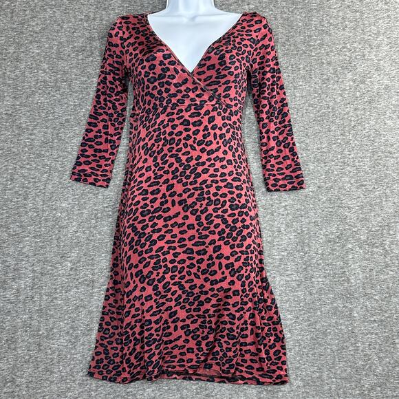 Vintage 90's BCBG Paris Dress Leopard Print Red Slinky Stretch - Picture 1 of 5